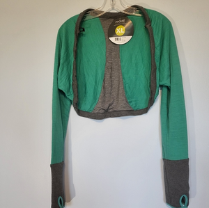NWT Moxie Cycling Green Grey Cropped Bolero XL Long Sleeve Thumb Holes Wicking‎